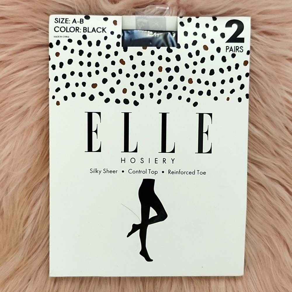 Brand New 2 PAIR ELLE HOSIERY SILKY SHEER PANTYHOSE-A-B
